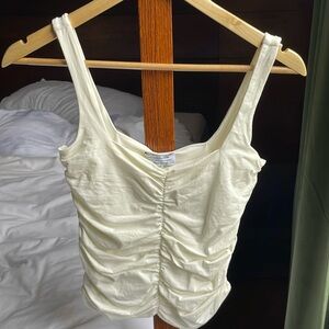 & Other Stories Cream Ivory Off White Ruched Stretchy Tank Top Sweetheart XS